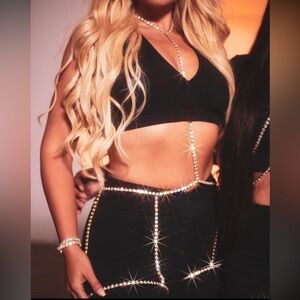 Swarovski crysta small/medium diamond rhinestone bodysuit harness garter thong